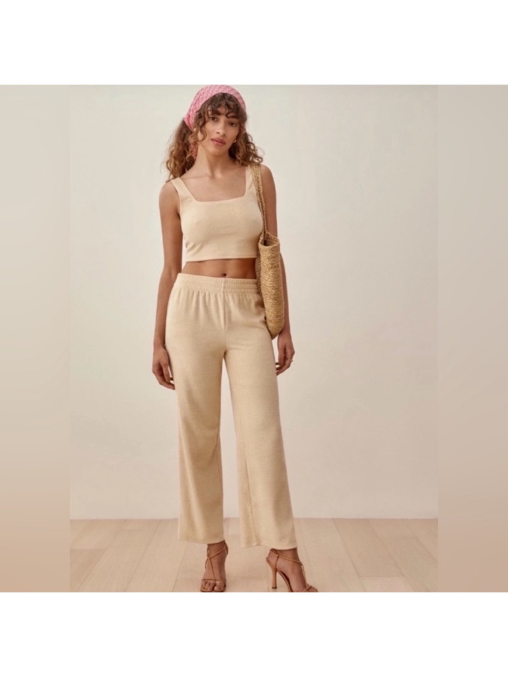 Reformation talia two piece set pants crop top SZ S terry